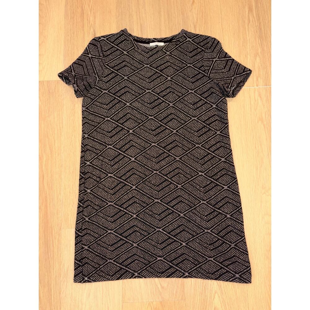 Zara Traflac black & gray short sleeve stretch knit dress womens size Small